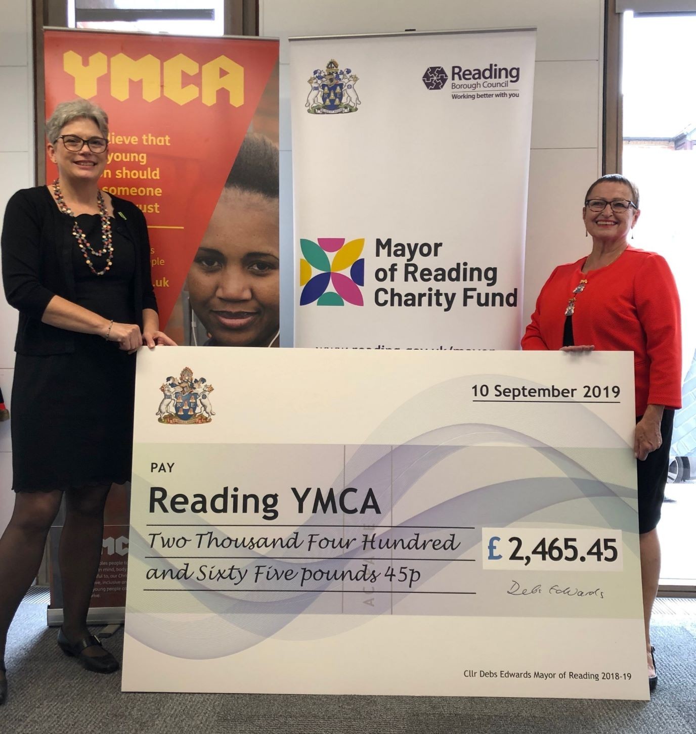 YMCA Reading receive cheque from Mayor of Reading Charity Fund